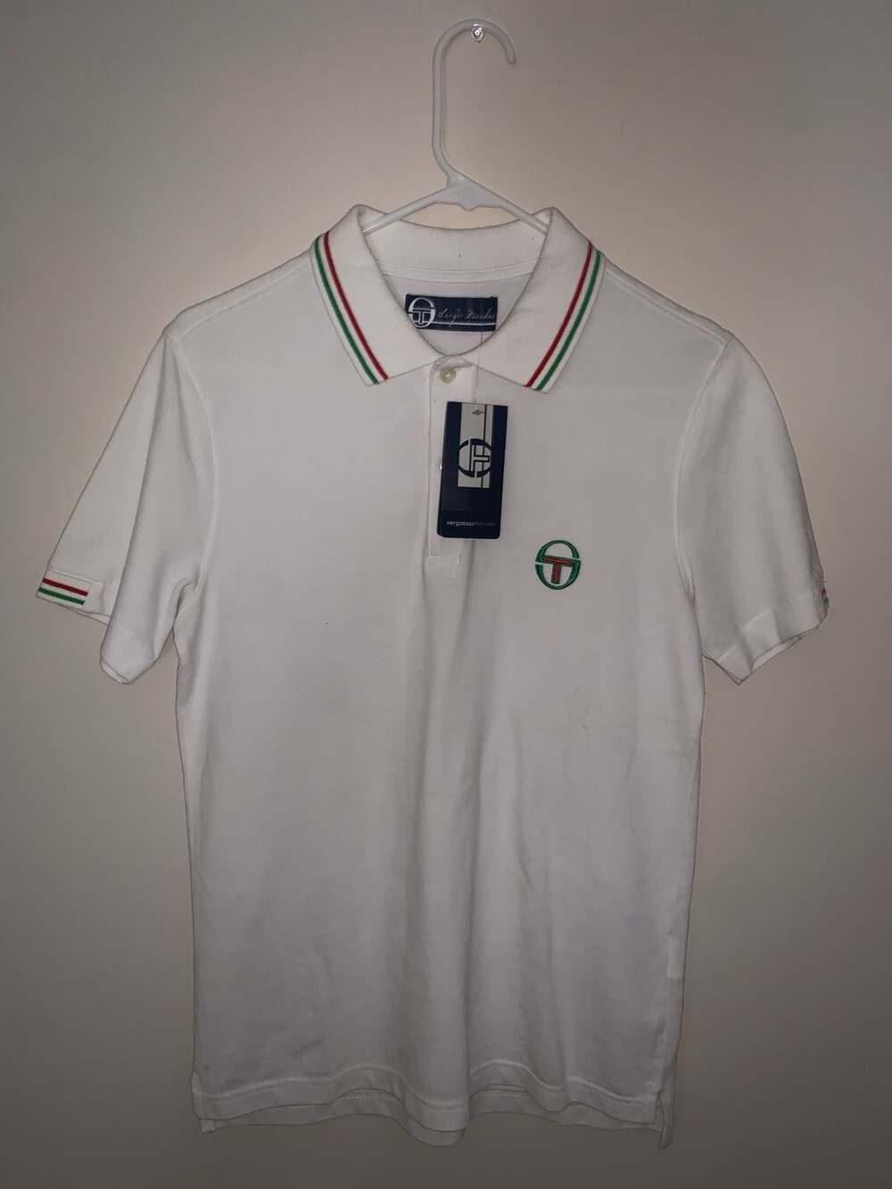 Sergio Tacchini Italia Short Sleeve Tipped Polo Shirt White/Green/Red